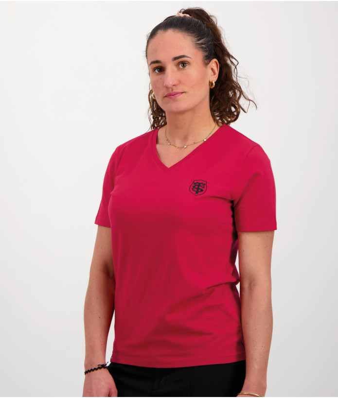 T-shirt Manches Courtes Femme Col V Classic rouge 1