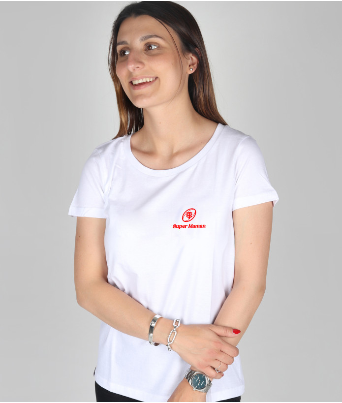 T-shirt Manches Courtes Femme Super Maman Stade Toulousain Coton biologique blanc 1