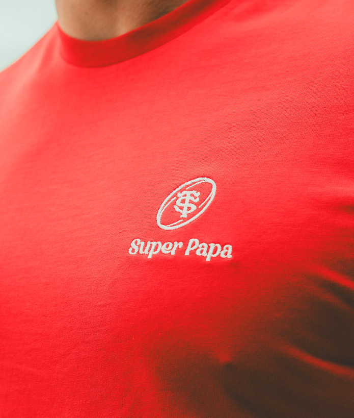 T-shirt Manches Courtes Homme Super Papa Stade Toulousain Coton bio rouge 3