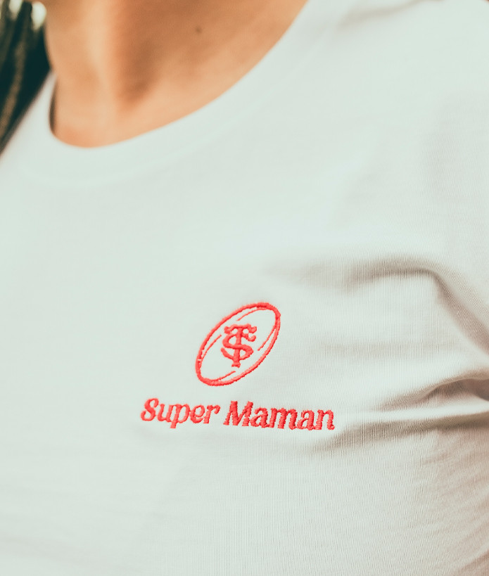 T-shirt Manches Courtes Femme Super Maman Stade Toulousain Coton biologique blanc 3