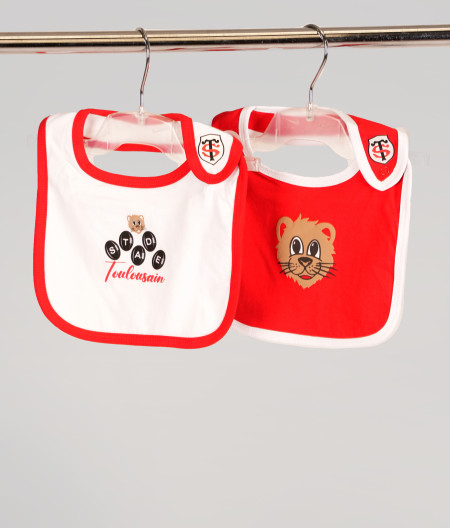 Set Bavoir Bébé Ballons Stade Toulousain gris et blanc 1
